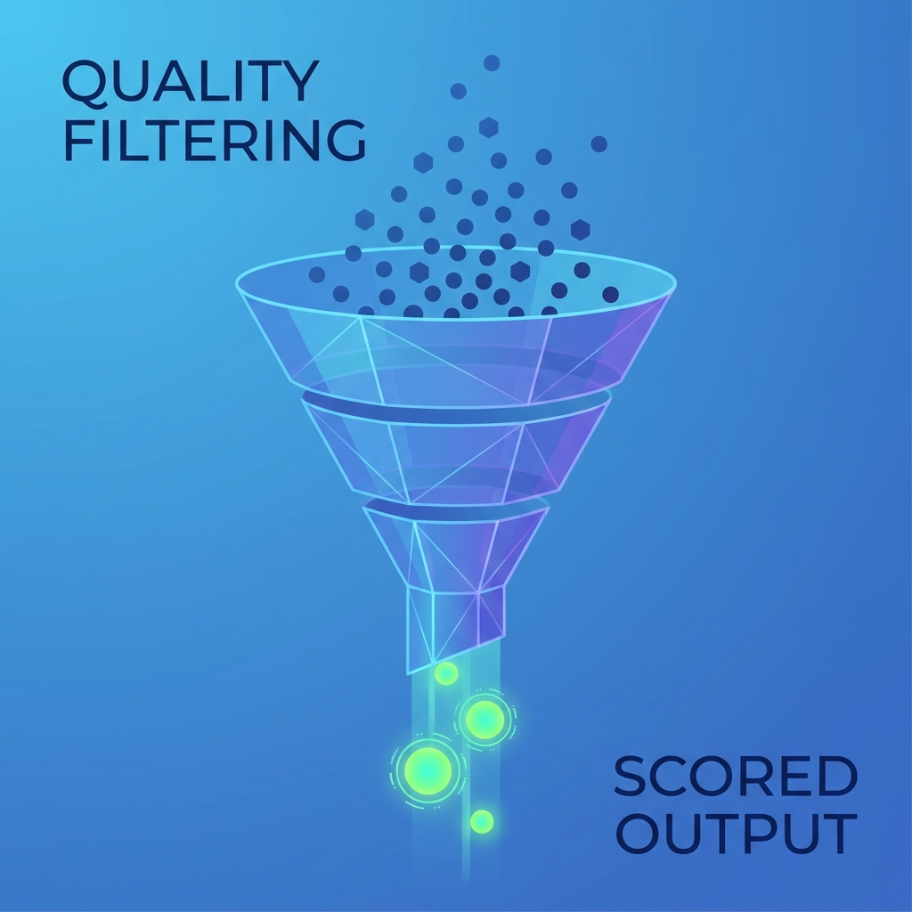 Quality scoring funnel — many calls in, only the best come through